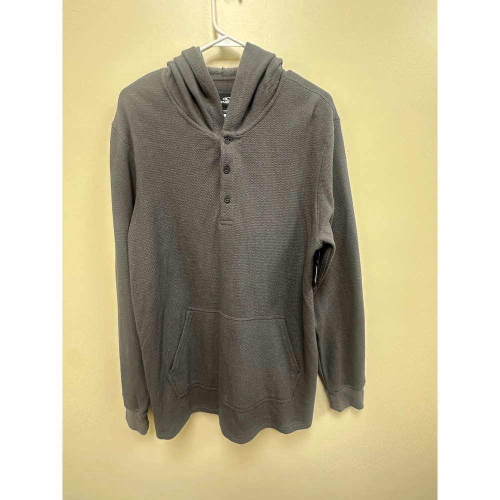 ONeill Mens Henley Hoodie Charcoal Gray Waffle Knit Pullover Large NWT